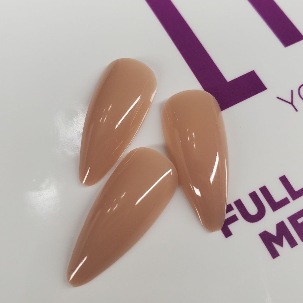 Full Cover Nude Beige Medium Almond Tips, Young Nails